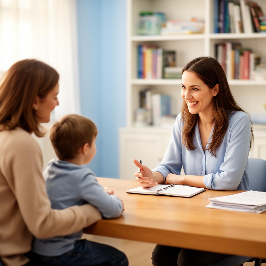 Familia revisando el camino escolar de su hijo con apoyo profesional